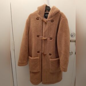 Boohoo Tan Puffer Jacket with Hoodie Size Small Men's Coat